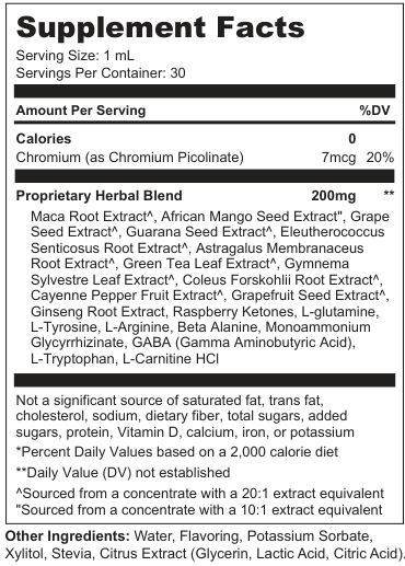 Supplement Facts for Vapor Crest